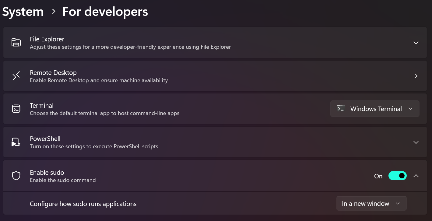Windows Sudo Settings